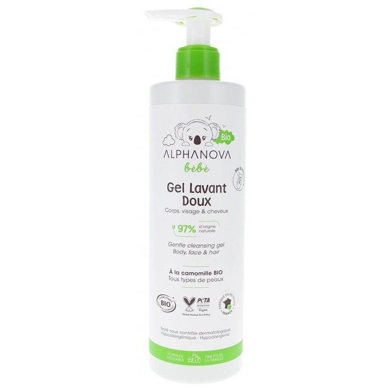 Gel lavant doux bébé bio visage, corps & cheveux 400 ml - Alphanova Bébé